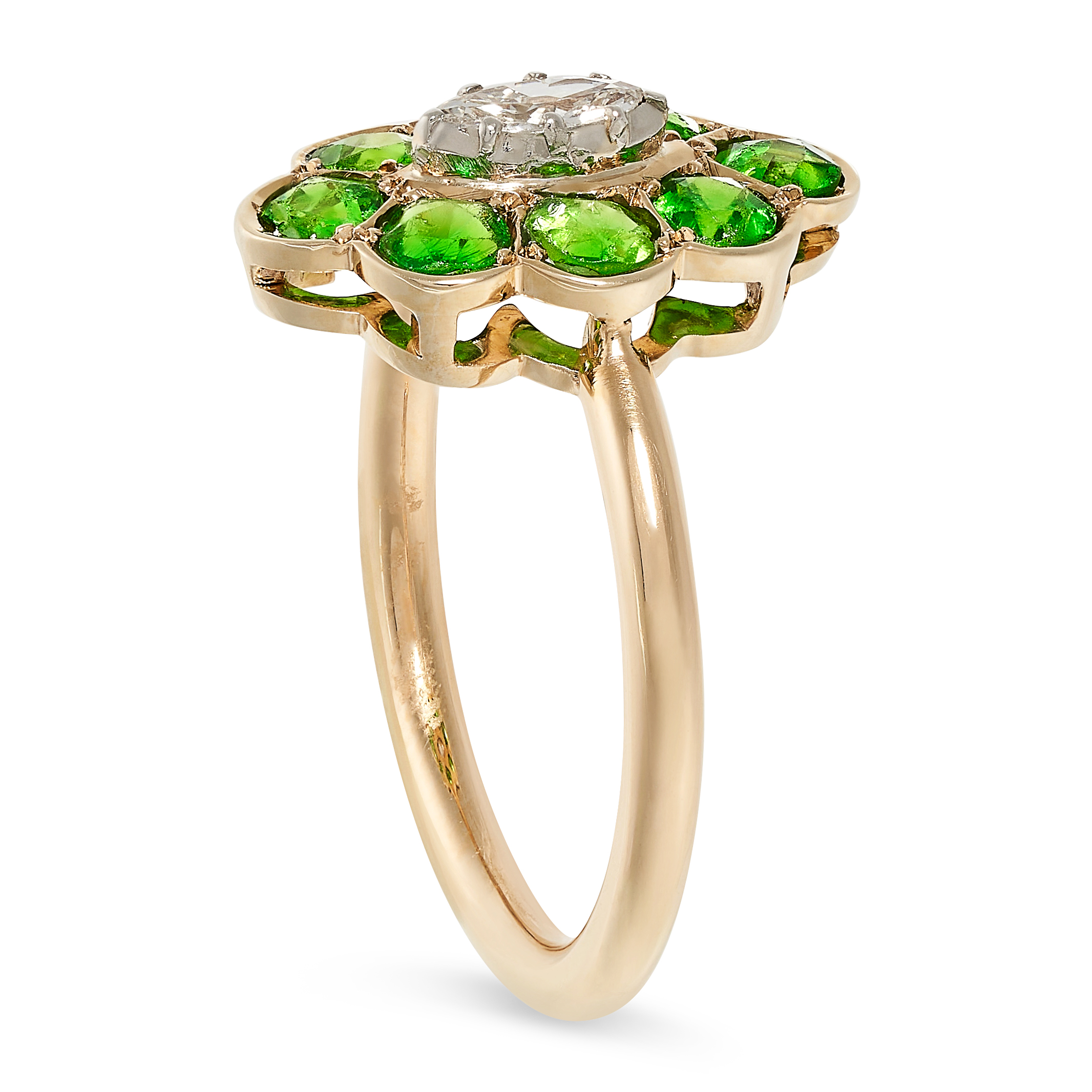 A DEMANTOID GARNET AND DIAMOND RING the navette face set with a central a marquise cut diamond of - Image 2 of 2