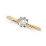 A DIAMOND SOLITAIRE RING in 18ct yellow gold, set with an old cut diamond of 0.45 carats, obscured