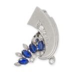 ALABASTER AND WILSON, A VINTAGE SAPPHIRE AND DIAMOND CLIP BROOCH in 18ct white gold and platinum,