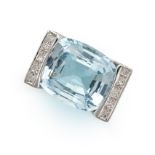 A BLUE TOPAZ AND DIAMOND COCKTAIL RING set with a cushion cut blue topaz of 18.80 carats, accented