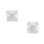 A PAIR OF DIAMOND STUD EARRINGS in 18ct white gold, each set with a round brilliant cut diamond both