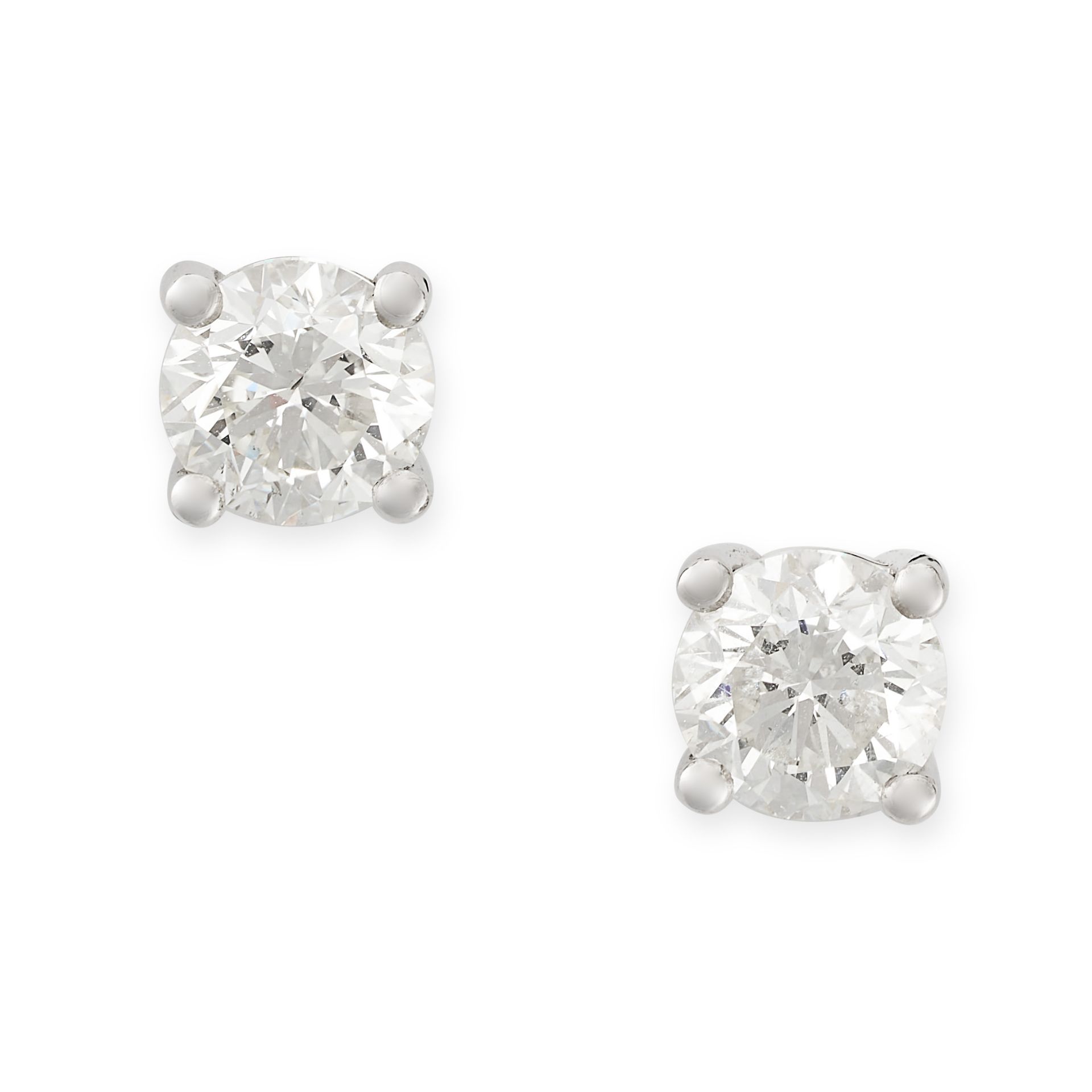 A PAIR OF DIAMOND STUD EARRINGS in 18ct white gold, each set with a round brilliant cut diamond both