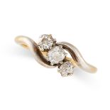 NO RESERVE - A DIAMOND THREE STONE RING, EARLY 20TH CENTURY in 18ct yellow gold and platinum, set