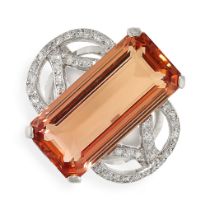 AN IMPERIAL TOPAZ AND DIAMOND RING set with an octagonal cut orange topaz of 9.55 carats accented by