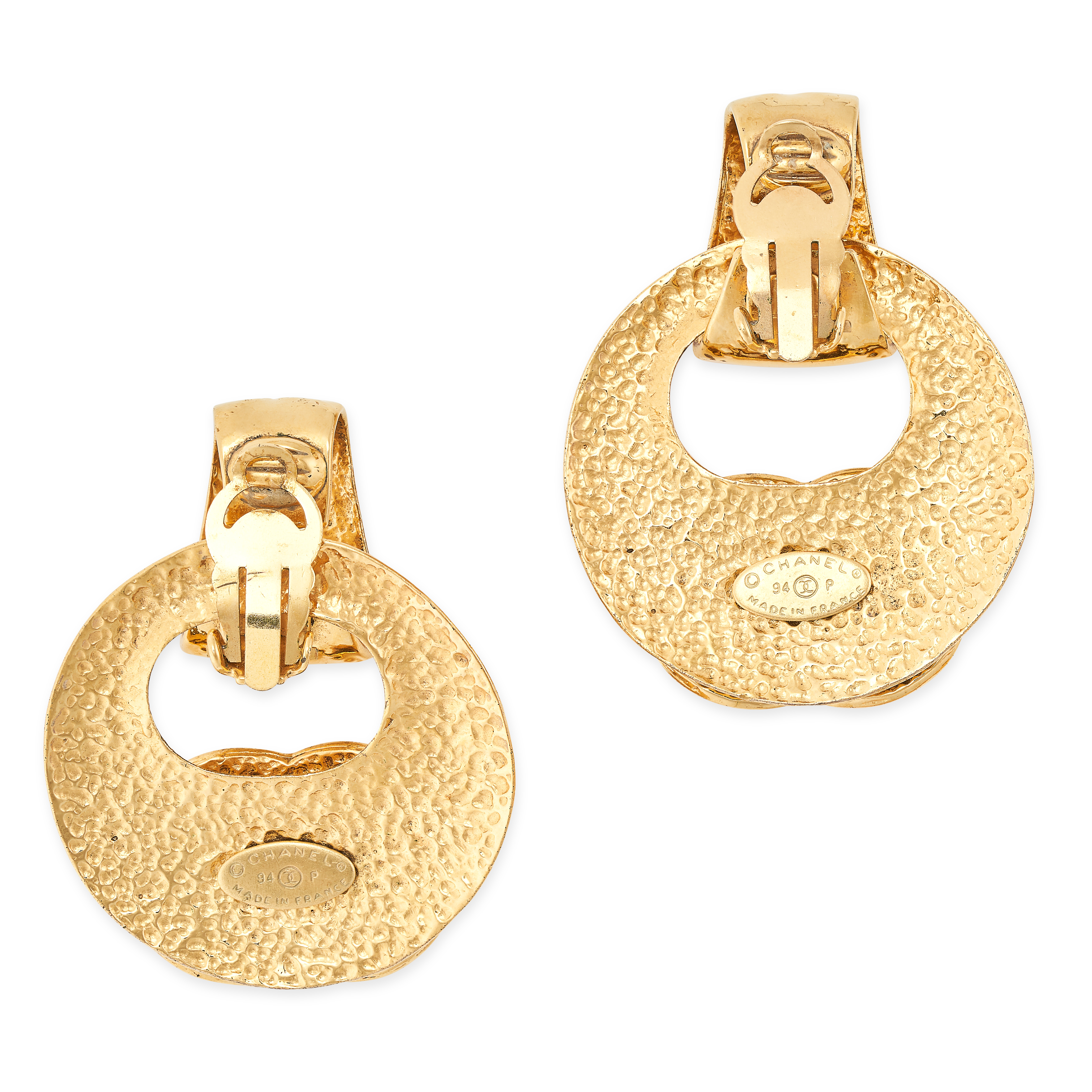 CHANEL, A PAIR OF VINTAGE CC HOOP EARRINGS each in quilted design with two interlocking C motifs, - Image 3 of 3