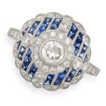 A SAPPHIRE AND DIAMOND RING the circular domed face set with a transitional cut diamond of 0.25