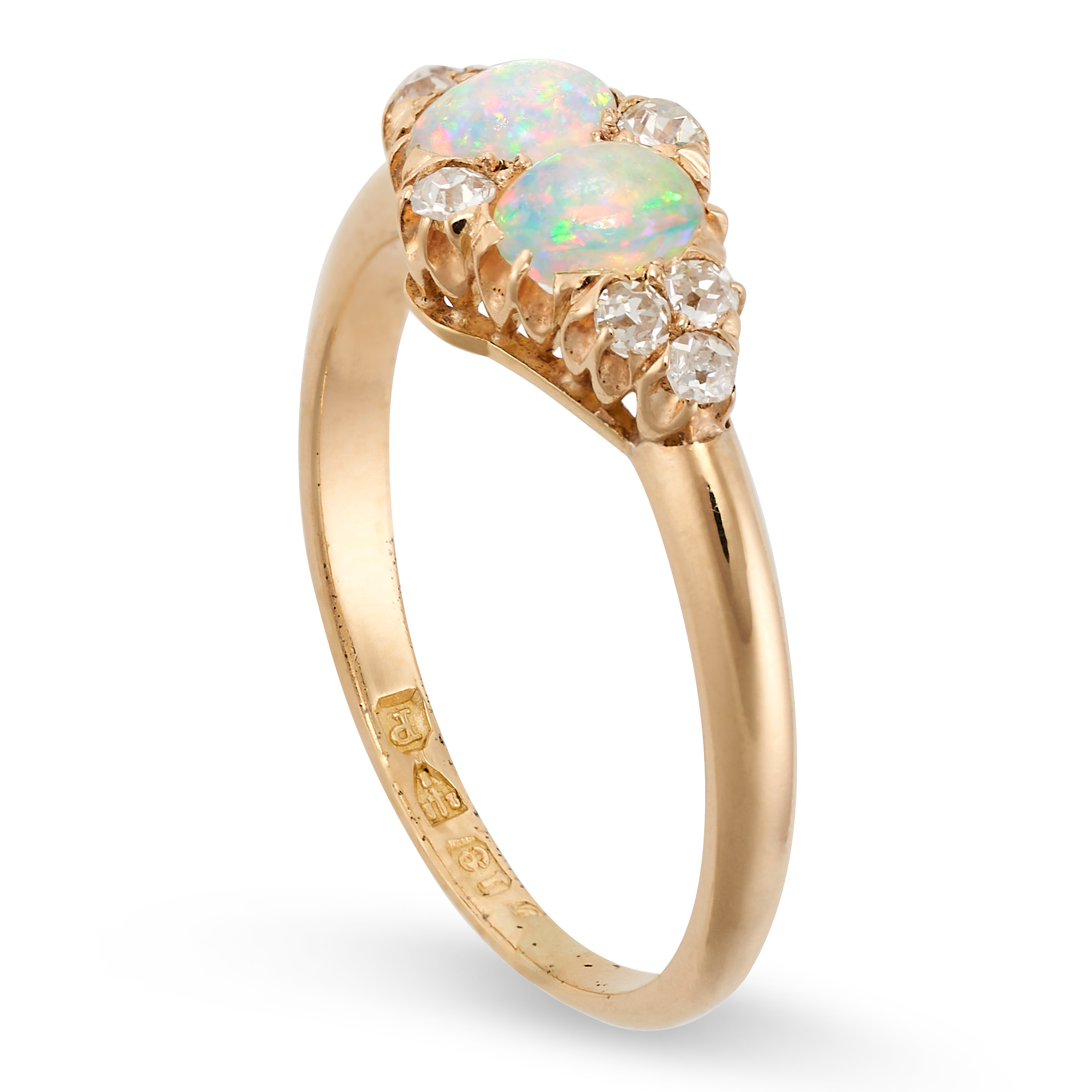 AN ANTIQUE OPAL AND DIAMOND RING, 19TH CENTURY in 18ct yellow gold, set with two cabochon opals - Image 2 of 2