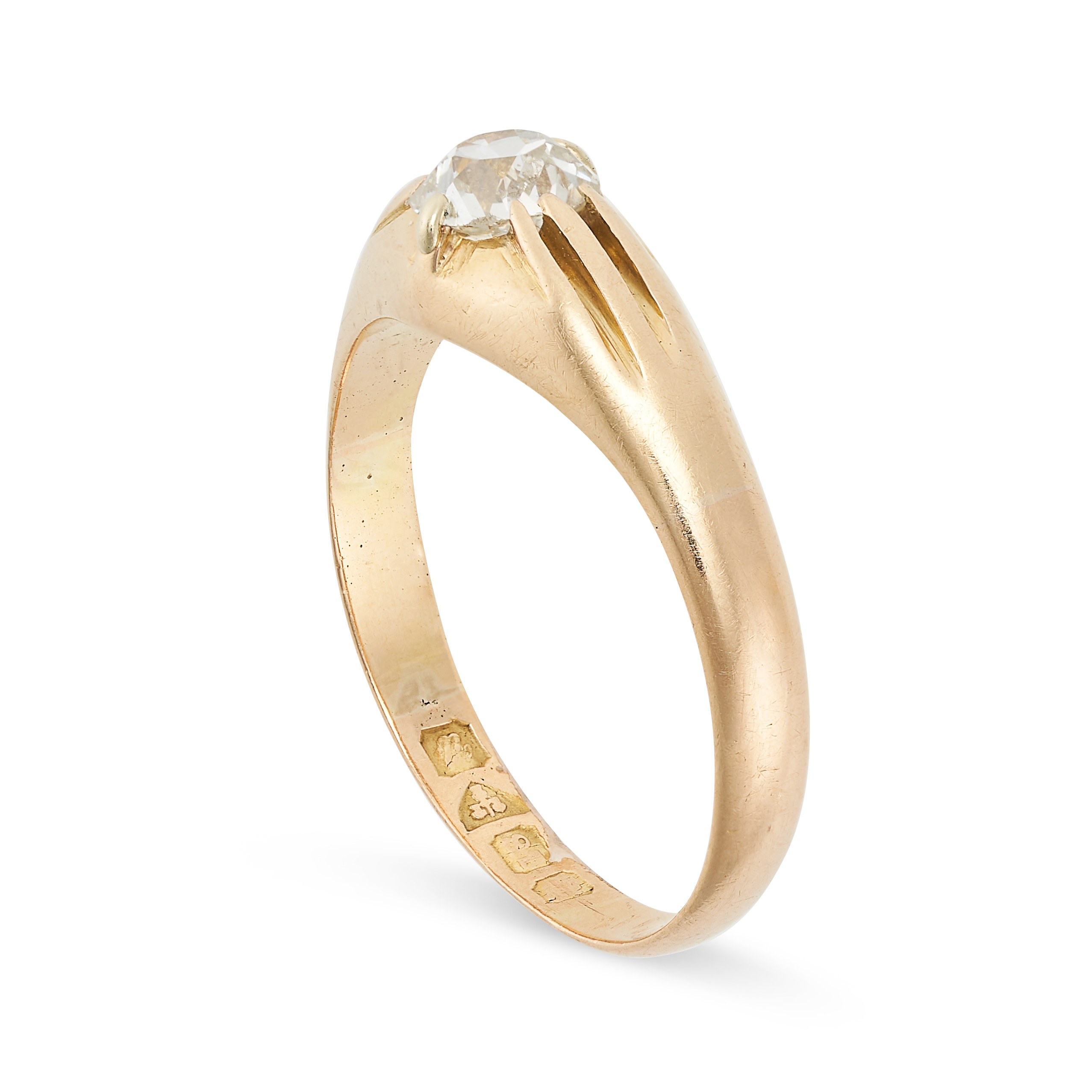 AN ANTIQUE DIAMOND GYPSY RING in 18ct yellow gold, set with an old cut diamond of 0.58 carats, - Image 2 of 2