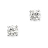 A PAIR OF DIAMOND STUD EARRINGS in 18ct white gold, each set with a round brilliant cut diamond,