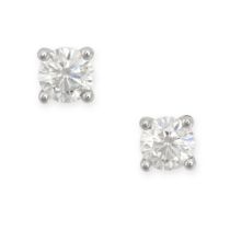 A PAIR OF DIAMOND STUD EARRINGS each set with a round brilliant cut, the diamonds both totalling 1.