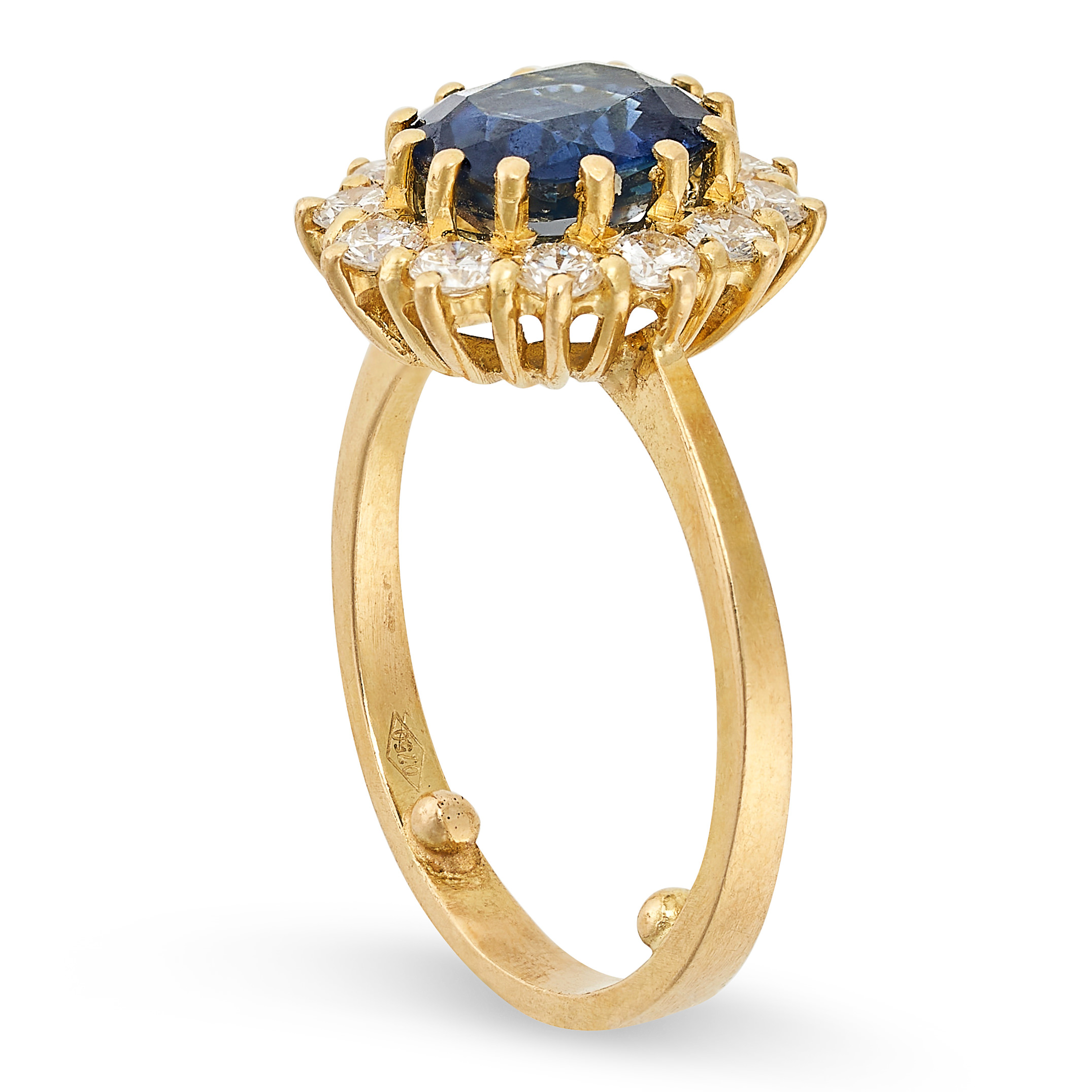 A SAPPHIRE AND DIAMOND CLUSTER RING set with an oval cut sapphire of 1.67 carats, in a cluster of - Image 2 of 2