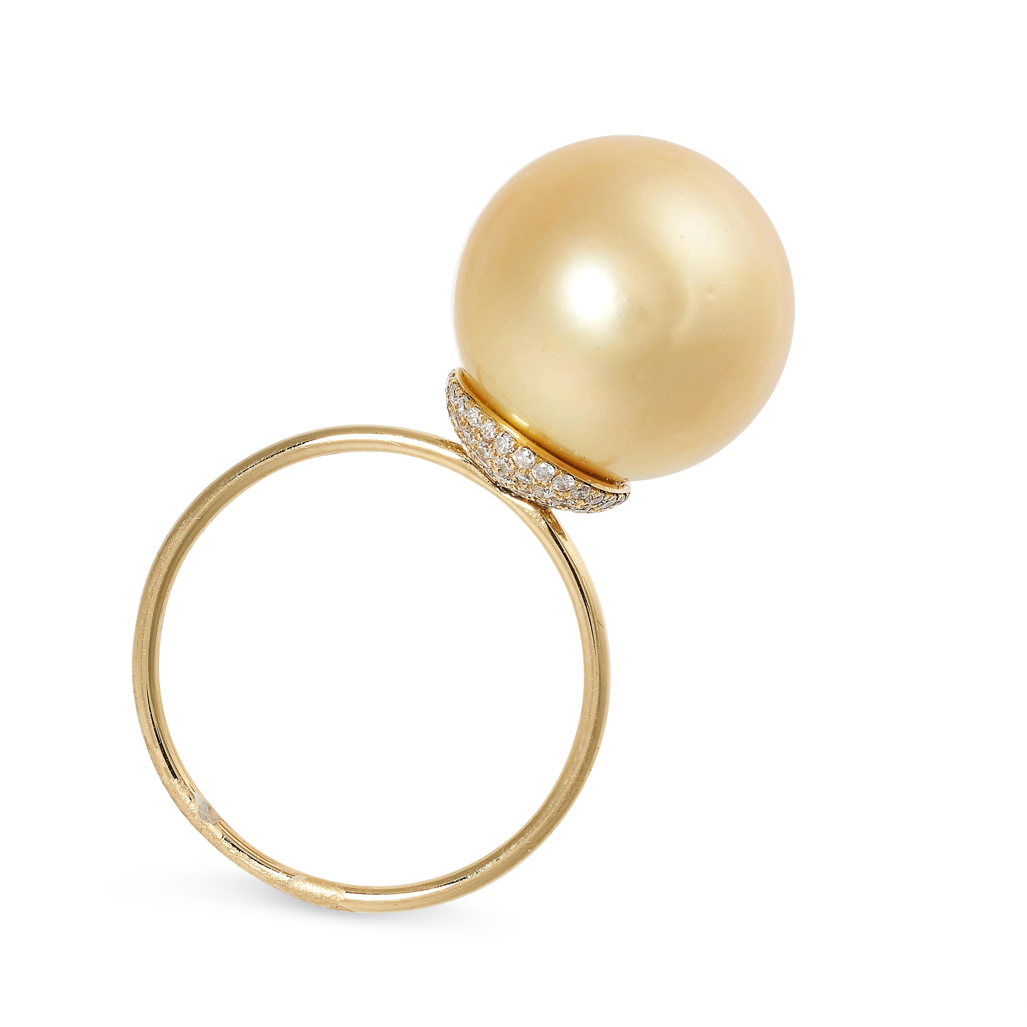 A SOUTH SEA PEARL AND DIAMOND RING set with a golden South Sea pearl of 14.0mm accented by brilliant - Image 2 of 2