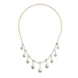 AN ANTIQUE TURQUOISE AND MOTHER OF PEARL NECKLACE in 9ct yellow gold, comprising a chain necklace