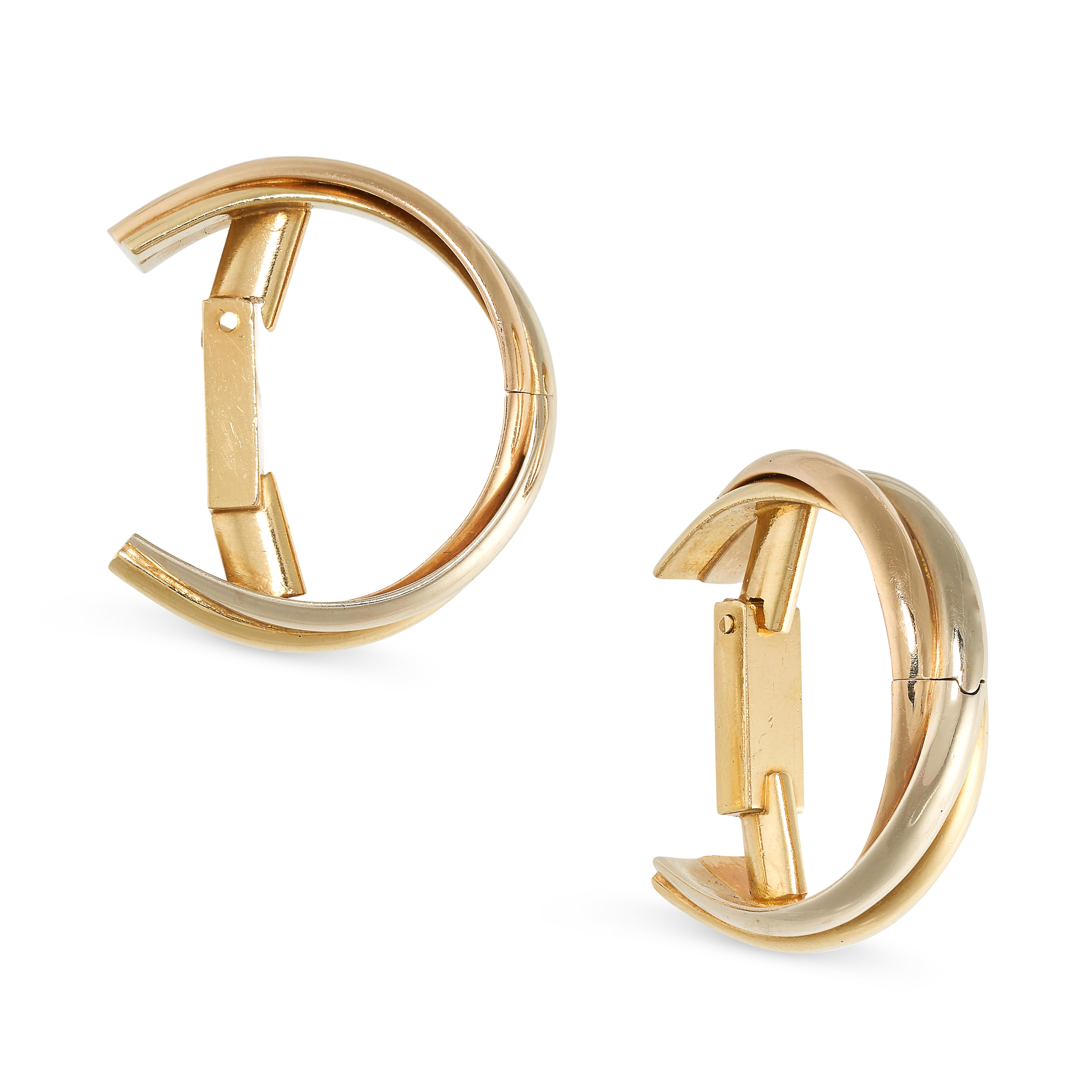 CARTIER, A PAIR OF TRINITY CUFFLINKS in 18ct yellow, white and rose gold, in tri-colour design,