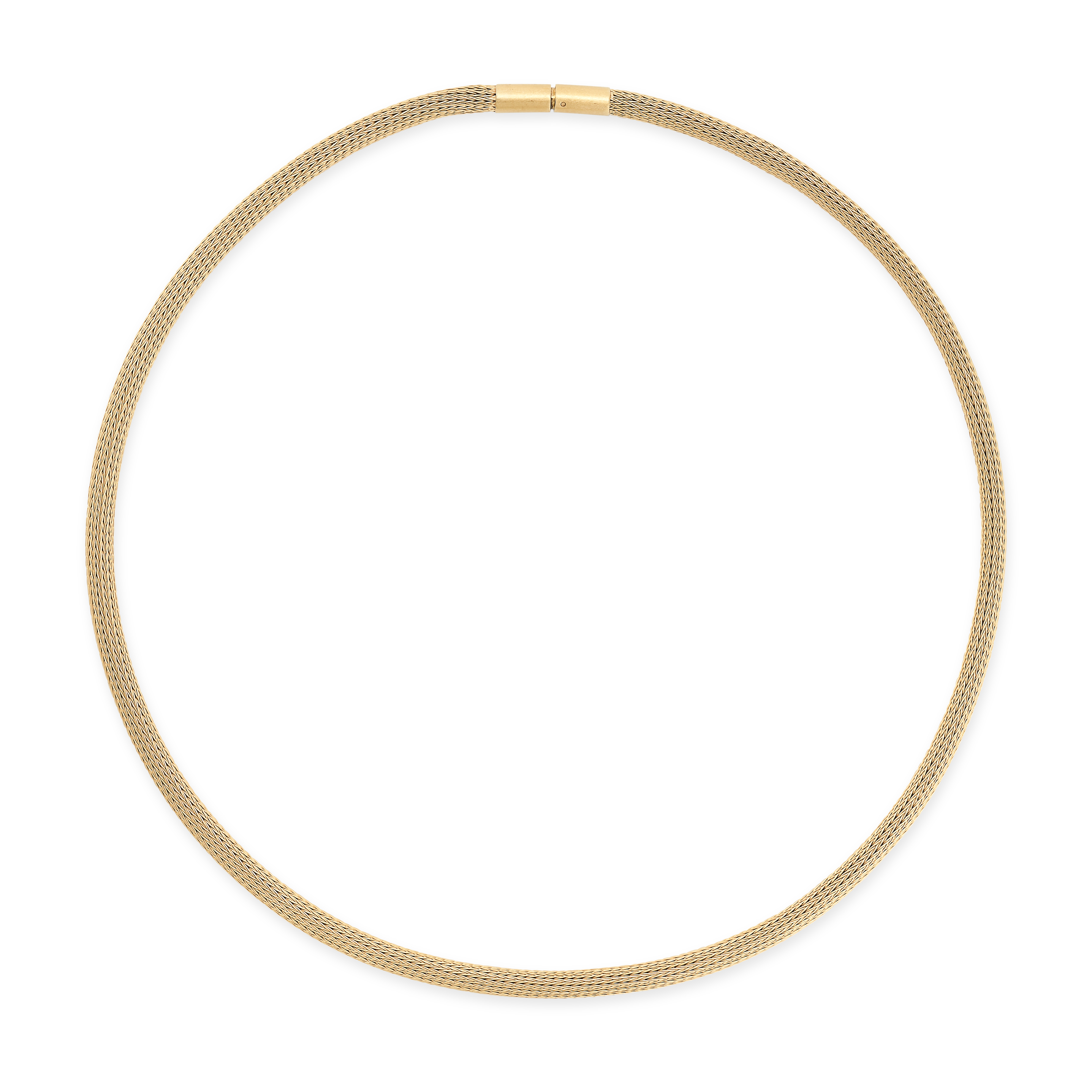 A GOLD COLLAR NECKLACE in 18ct yellow gold, designed as a woven gold collar, stamped 750, 44.5cm,