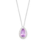 A PINK SAPPHIRE AND DIAMOND PENDANT AND CHAIN the pendant set with a pear cut pink sapphire of 1.