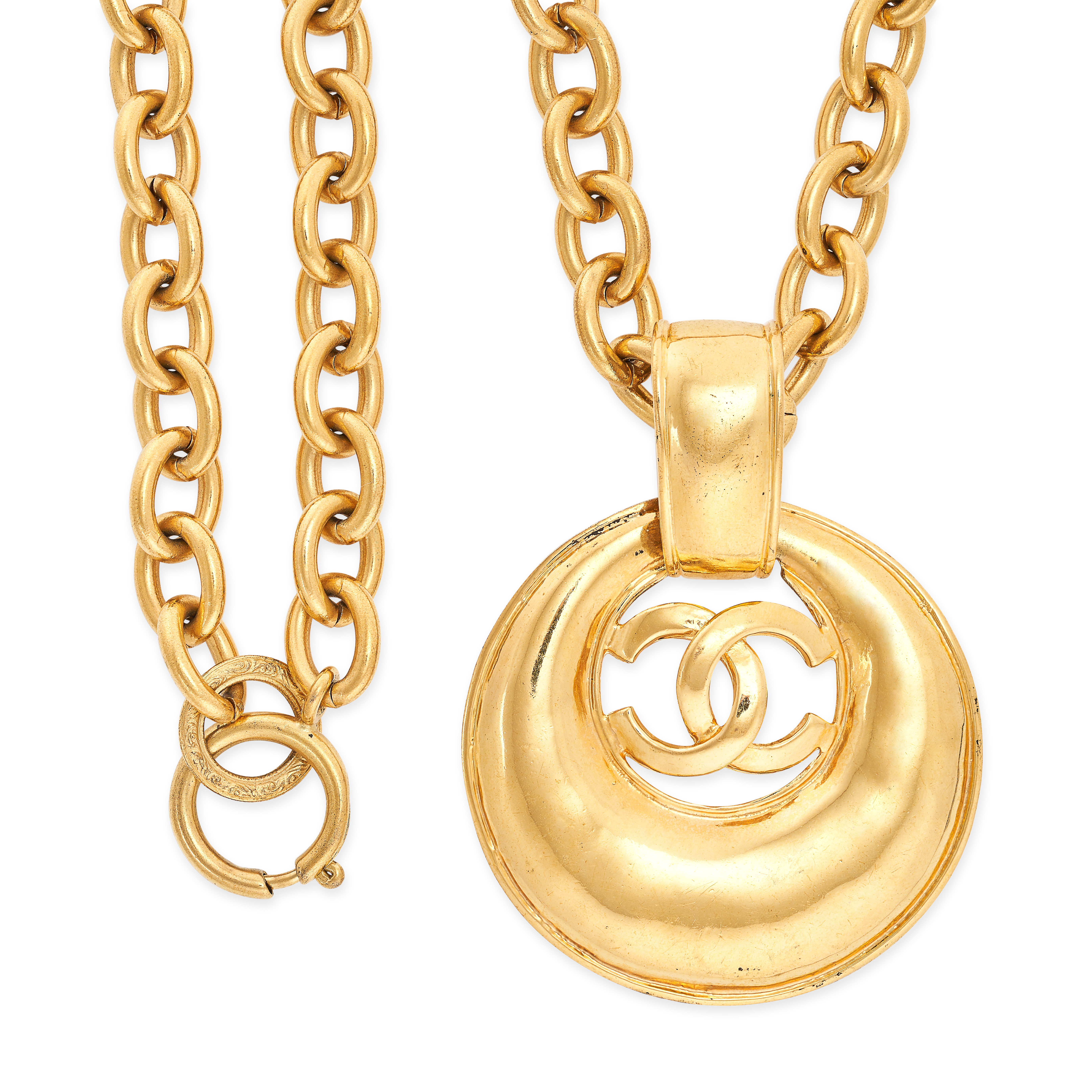 CHANEL, A VINTAGE PENDANT AND CHAIN comprising a circular pendant with two interlocking CC motifs, - Image 2 of 2
