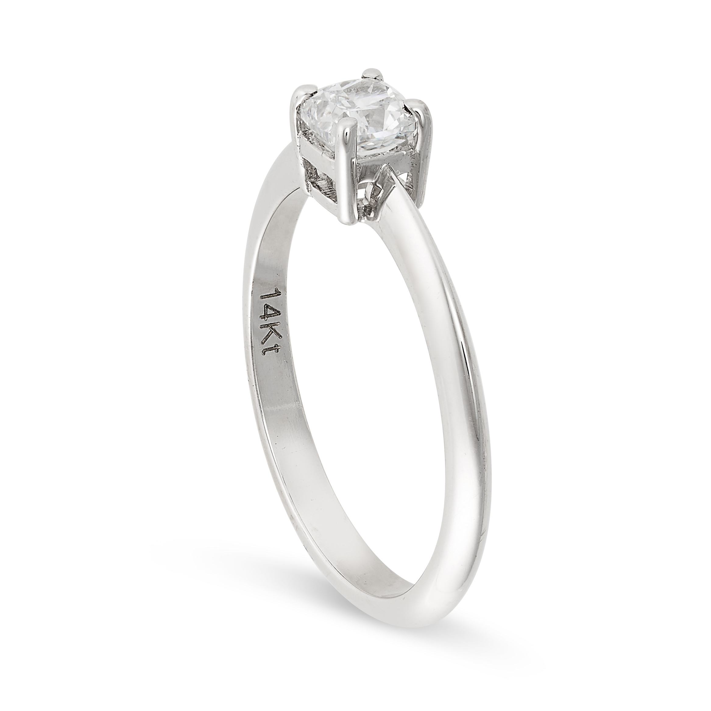 A SOLITAIRE DIAMOND RING set with a cushion cut diamond of 0.50 carats, stamped 14kt, size M / 6, - Image 2 of 2