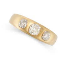 A DIAMOND GYPSY RING in 18ct yellow gold, set with three old cut diamonds totalling 0.9-1.0