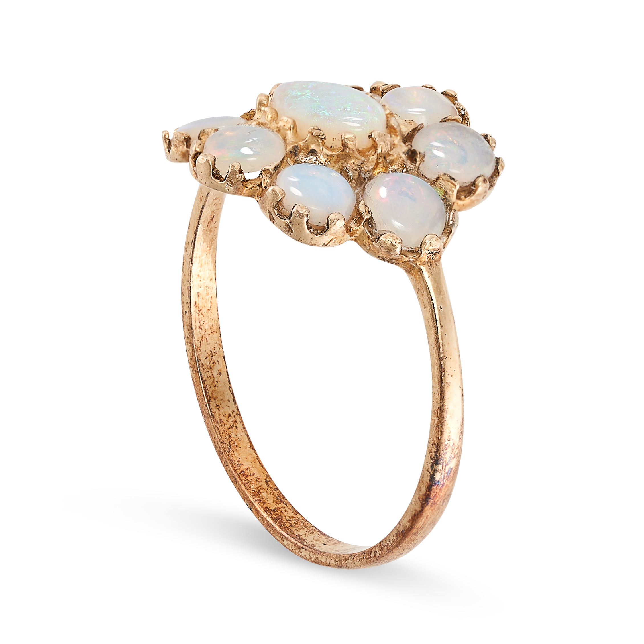 AN OPAL RING in 9ct yellow gold, set with a cluster of cabochon opals, full British hallmarks, - Image 2 of 2