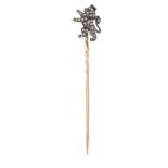 AN ANTIQUE DIAMOND LION RAMPANT STICK PIN designed as a lion rampant, set with rose cut diamonds and