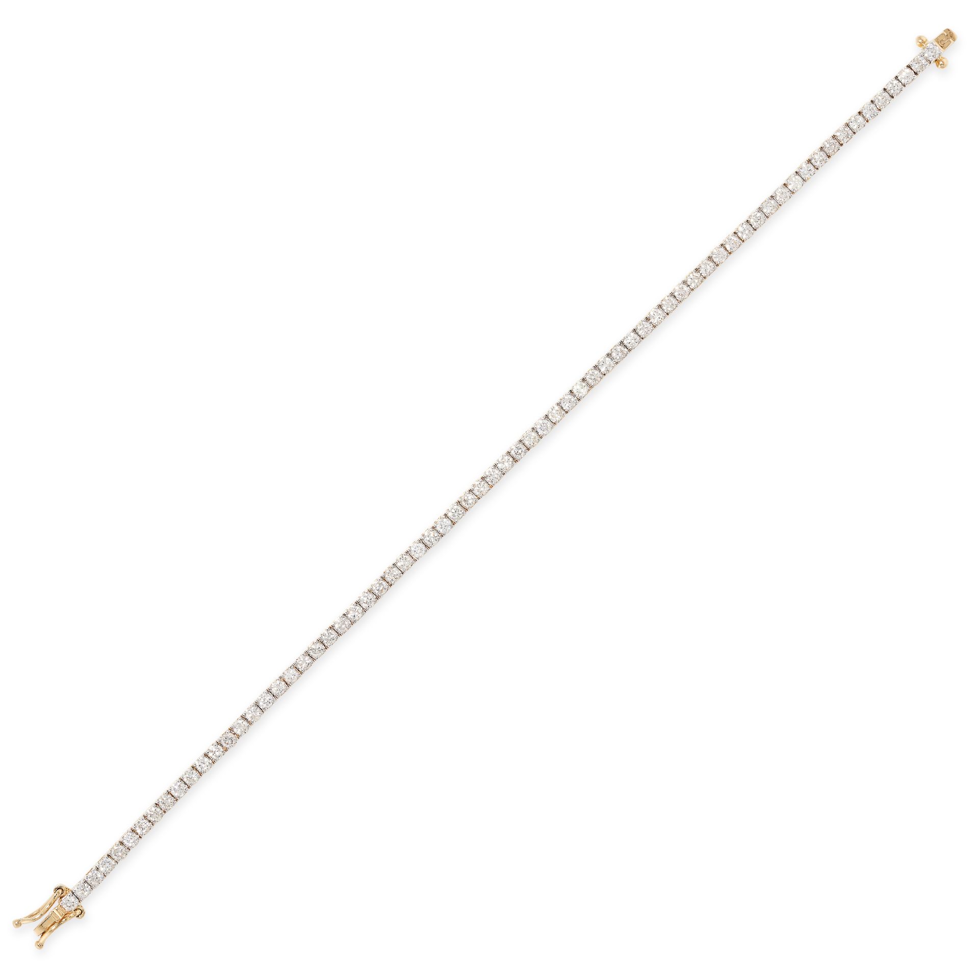 A DIAMOND LINE BRACELET in 18ct yellow gold, set with a single row of seventy round brilliant cut