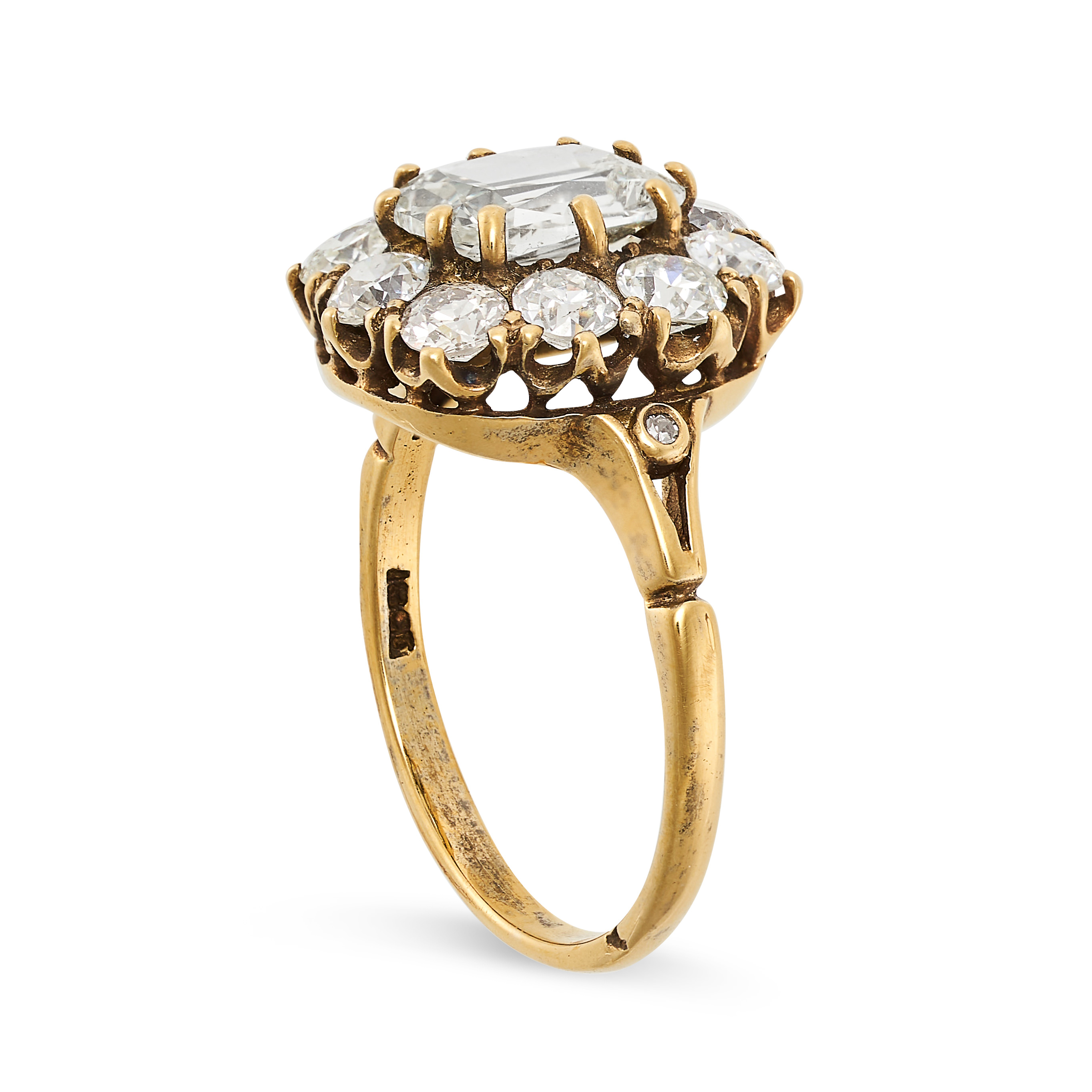 A DIAMOND CLUSTER RING in 18ct yellow gold, set with an antique cushion cut diamond of 1.51 carats - Image 2 of 2