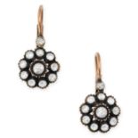 A PAIR OF DIAMOND CLUSTER EARRINGS each set with a rose cut diamond suspending a cluster of rose cut