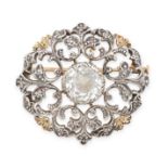 AN ANTIQUE WHITE SAPPHIRE BROOCH set with a round cut white sapphire of 4.20 carats, within a