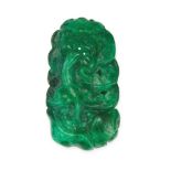 A CARVED JADEITE JADE PLAQUE PENDANT comprising a single piece of polished jade, carved in the