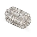 AN ART DECO DIAMOND DRESS RING in platinum, the geometric face set with rows of old cut diamonds,