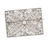 AN ANTIQUE DIAMOND PLAQUE BROOCH in rectangular design, set to the centre with an old cut diamond of