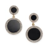 A PAIR OF ART DECO ONYX AND DIAMOND EARRINGS, EARLY 20TH CENTURY AND LATER each set with two