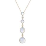 A MOONSTONE AND DIAMOND PENDANT NECKLACE the pendant set with four cabochon moonstones
