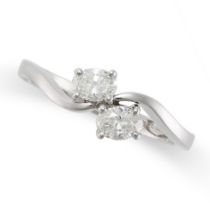 A DIAMOND TOI ET MOI RING in platinum, set with two oval cut diamonds both totalling 0.52 carats,