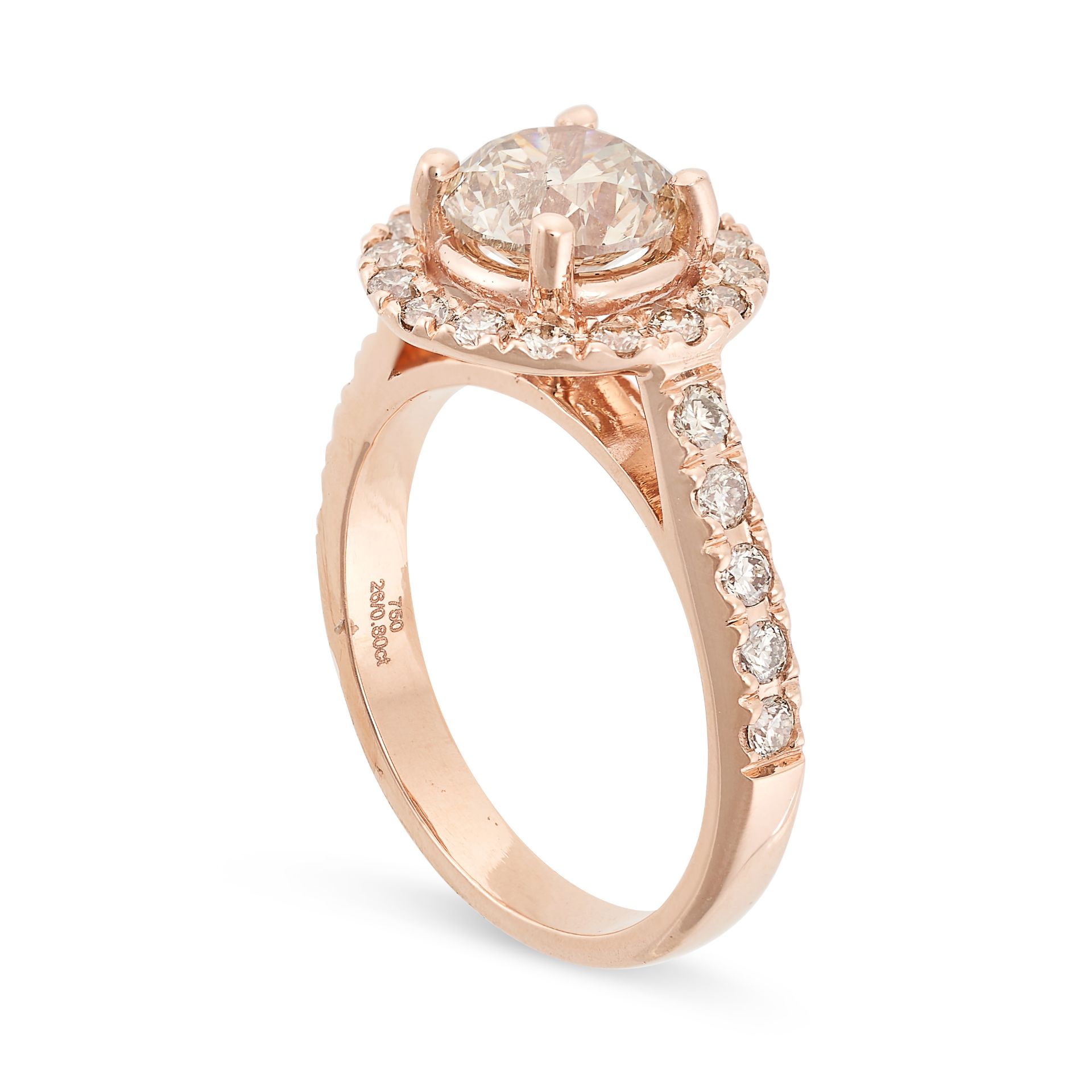 A DIAMOND HALO RING in 18ct rose gold, set to the centre with a round brilliant cut diamond of 2. - Bild 2 aus 2