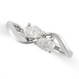 A DIAMOND TOI ET MOI RING in platinum, set with two pear cut diamonds both totalling 0.61 carats,