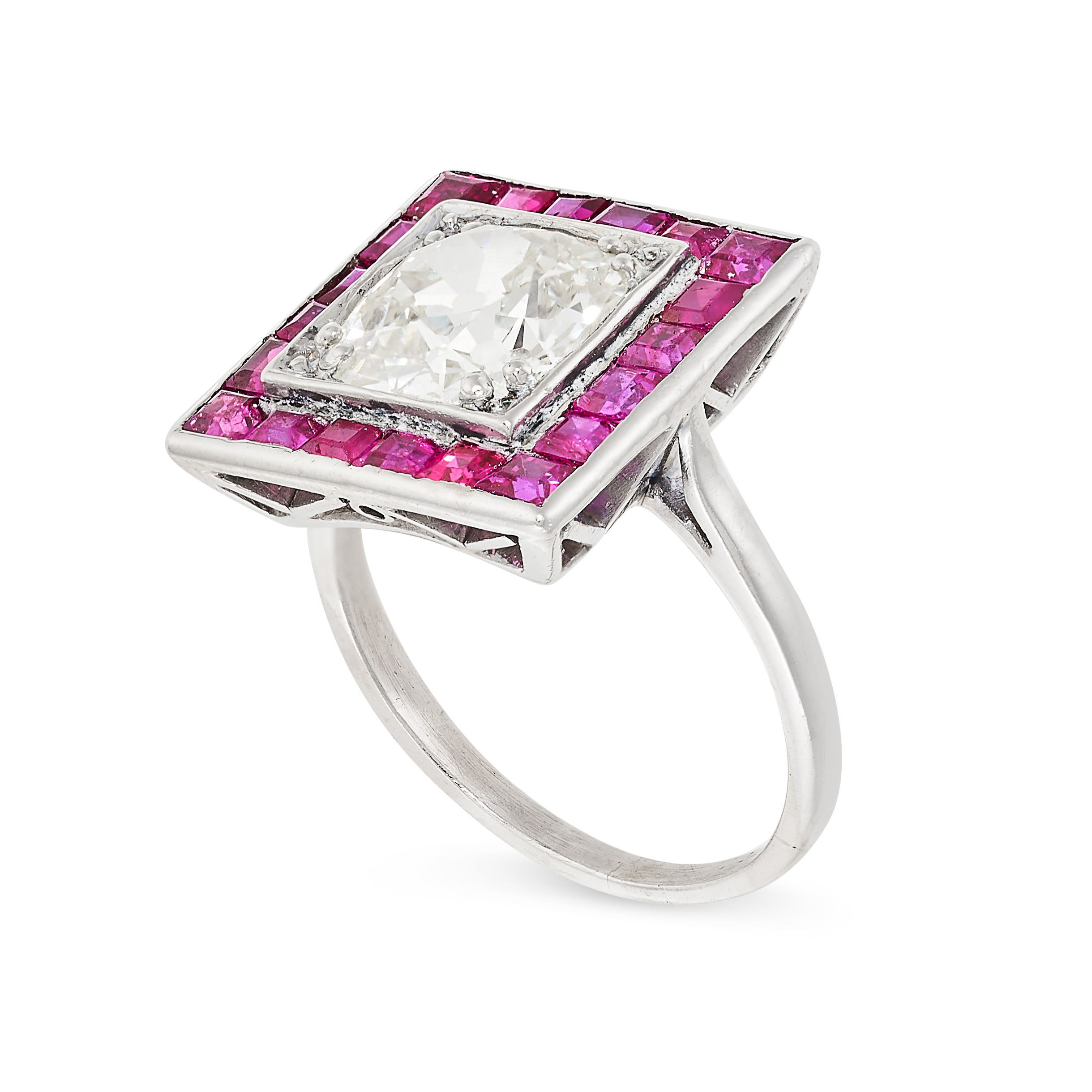 A RUBY AND DIAMOND TARGET RING set with an old cut diamond of 2.01 carats, within a square border - Image 2 of 2