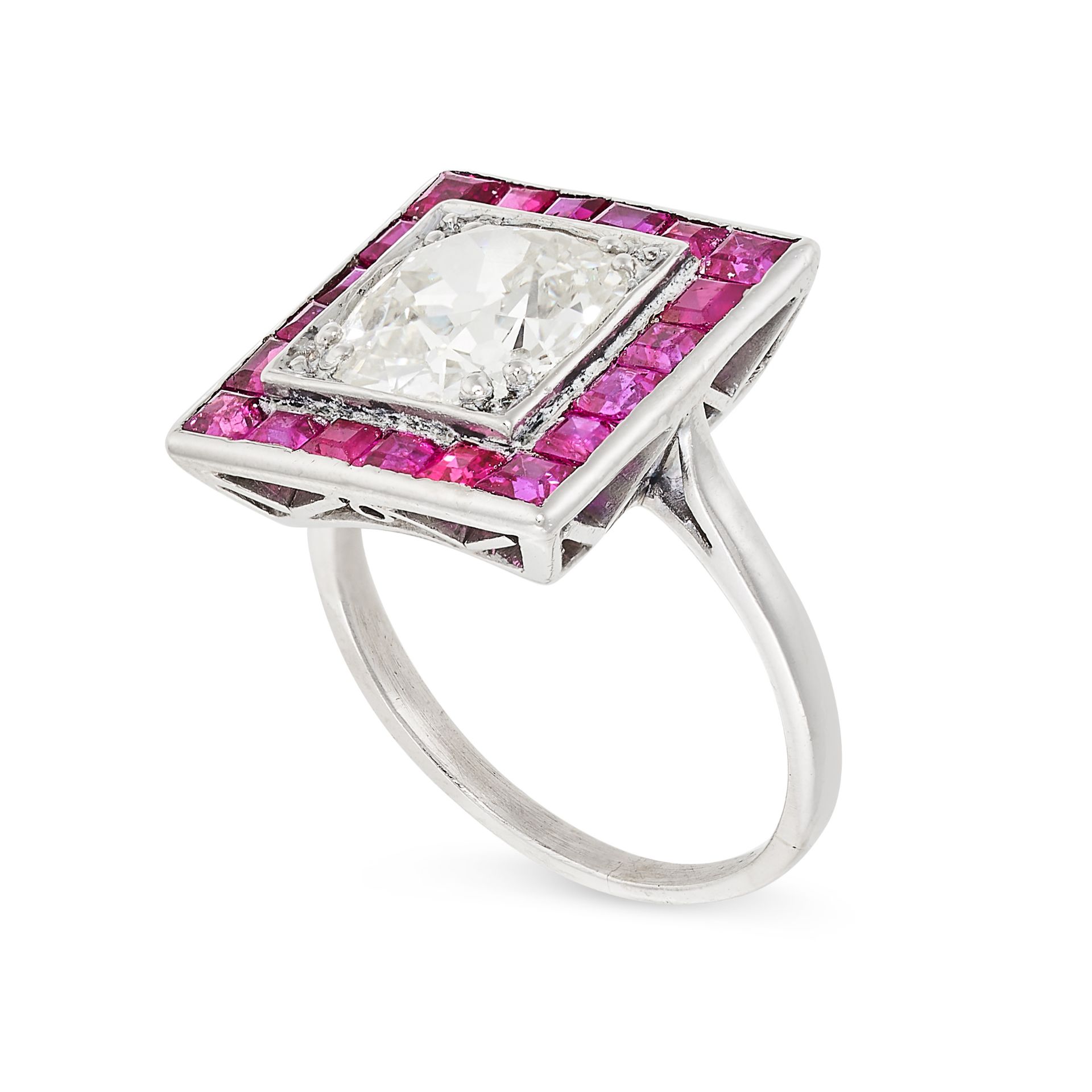 A RUBY AND DIAMOND TARGET RING set with an old cut diamond of 2.01 carats, within a square border - Bild 2 aus 2