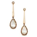 A PAIR OF DIAMOND DROP EARRINGS, 19TH CENTURY AND LATER in rose gold, each set with a pear shaped