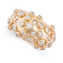 A DIAMOND BOMBE RING in yellow gold, set with round brilliant cut diamonds in individual flush and