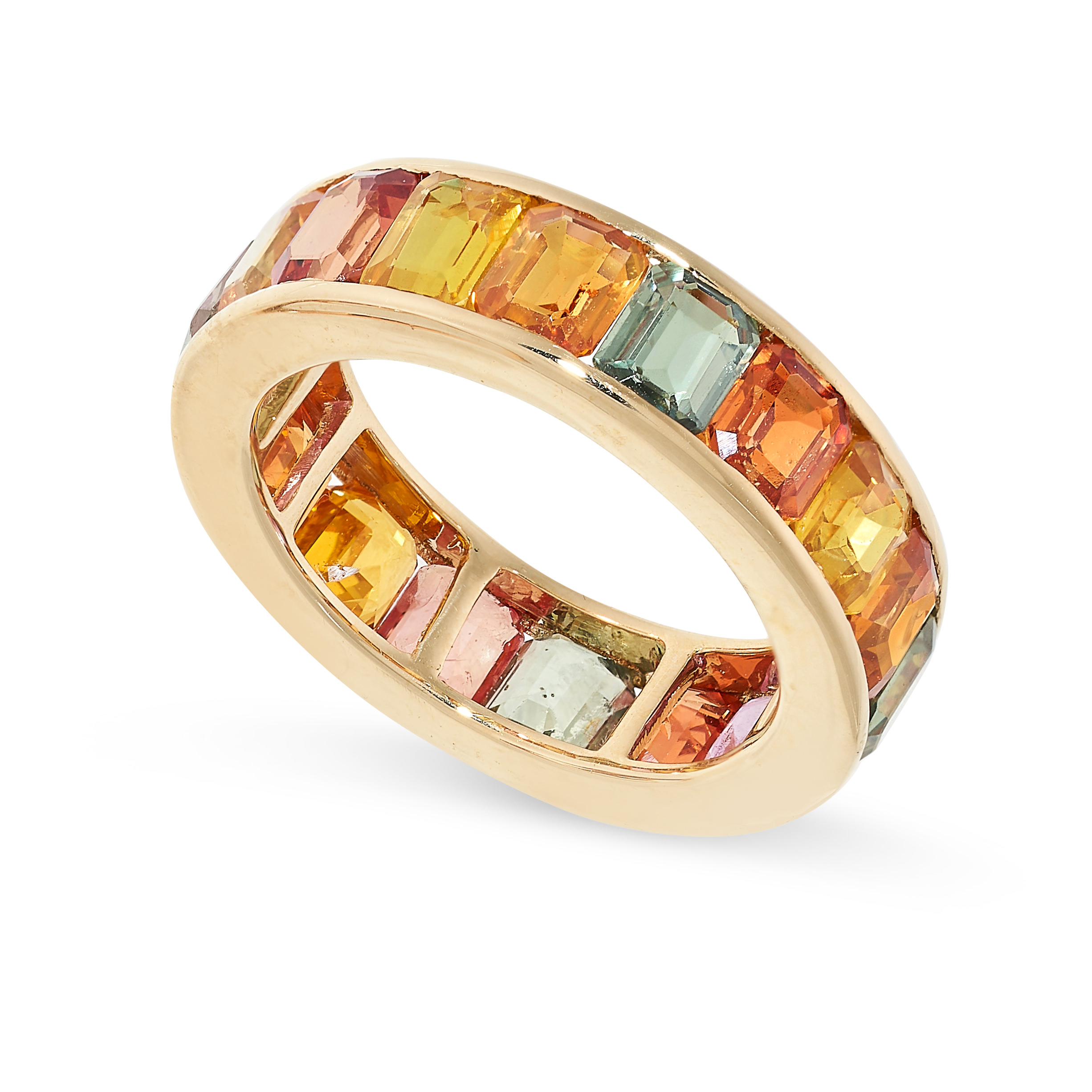 A MULTICOLOUR SAPPHIRE ETERNITY RING in 18ct yellow gold, set all around with octagonal cut pink, - Image 2 of 2