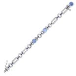 A FRENCH ART DECO SAPPHIRE AND DIAMOND BRACELET in 18ct white gold, comprising a row of interlocking