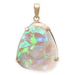 AN OPAL PENDANT set with a slice of opal, stamped 14K, 3.3cm, 3.3g.