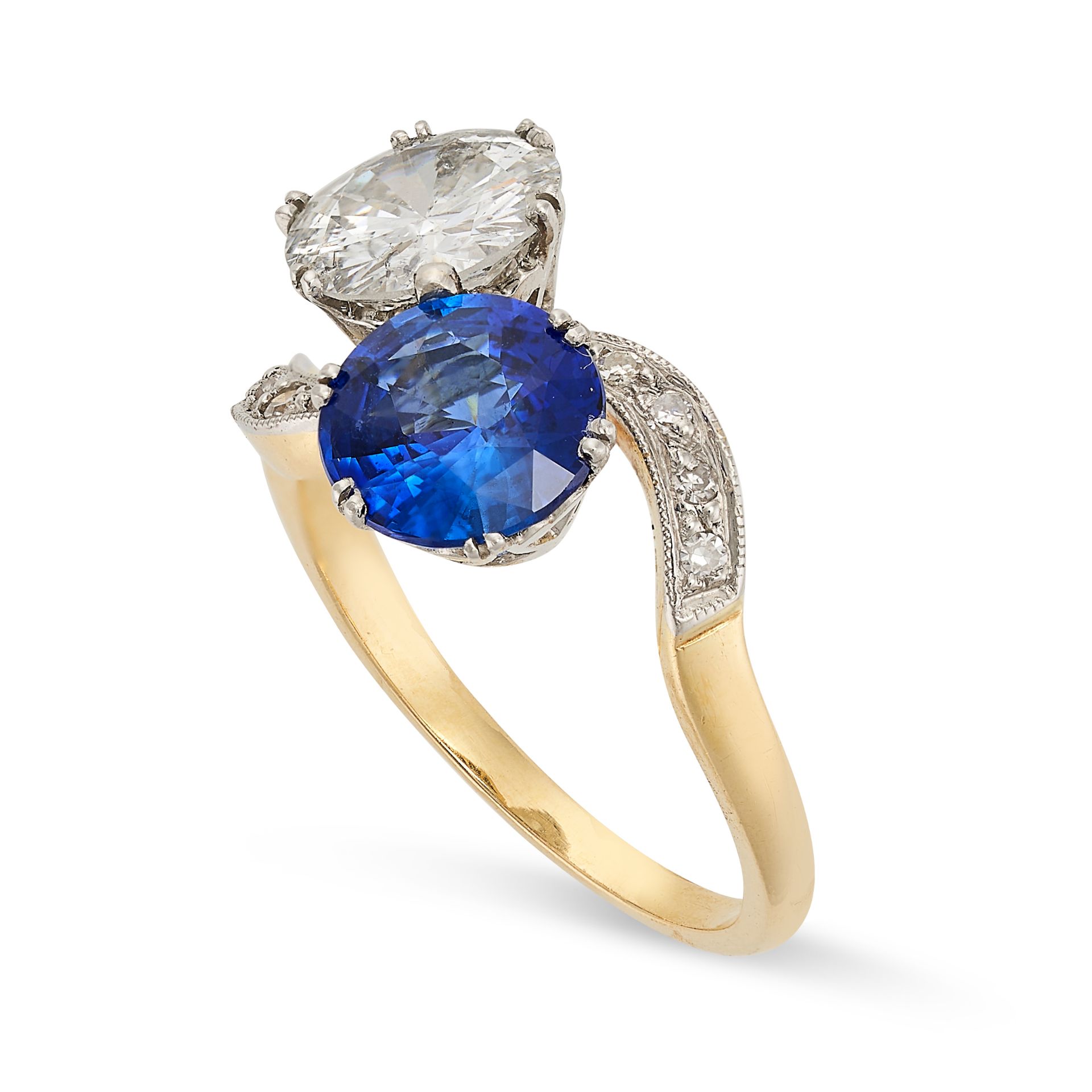 A SAPPHIRE AND DIAMOND TOI ET MOI RING in 18ct yellow and white gold, set with a round cut - Bild 2 aus 2