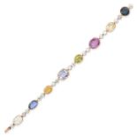 A MULTICOLOUR SAPPHIRE, SPINEL AND CHRYSOBERYL AND DIAMOND BRACELET in yellow and white gold, set