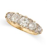 AN ANTIQUE DIAMOND DRESS RING in 18ct yellow gold, set with five graduated old cut diamonds,