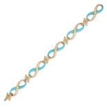 A TURQUOISE AND DIAMOND BRACELET in yellow gold, set with polished pieces of turquoise accented by