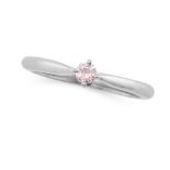 A FANCY PINK DIAMOND SOLITAIRE RING in platinum, set with a round brilliant cut fancy purplish