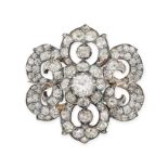 AN ANTIQUE DIAMOND FLOWER BROOCH, 19TH CENTURY in yellow gold and silver, designed as a flower,